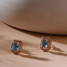 Ruby Raang Rose Gold-Plated Stones Studded Square Studs Earrings-17