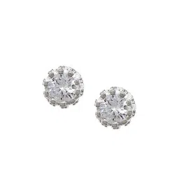 OOMPH Silver-Toned Cubic Zirconia Studded Circular Studs Earrings-6