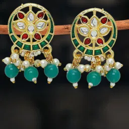 OOMPH Kundan Studded Floral Meenakari Studs-13