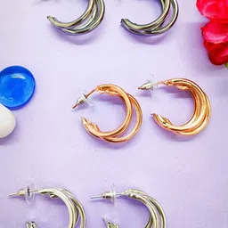 FEMMIBELLA Set Of 3 Silver-Plated Triple Twist Half Hoop Earrings-63