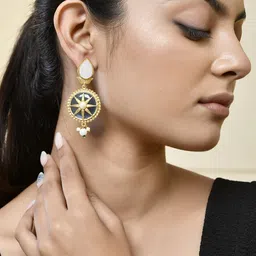 Silvermerc Designs Gold Plated Pearls Circular Drop Earrings-image-78