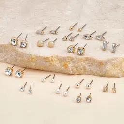 Accessorize Set Of 15 Metal Stone Studded Circular Studs Earrings-3