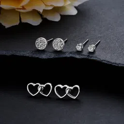 Accessorize Set Of 3 Crystals-Studded Circular Studs Earrings-0