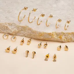 Accessorize Set Of 10 Stone-Studded Contemporary Studs And Hoop Earrings-6