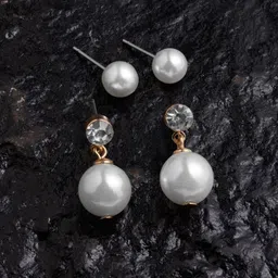 Accessorize Set Of 2 Pearl-Beaded Contemporary Studs Earrings-63
