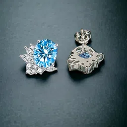 Designs & You Silver Plated Cubic Zirconia-Studded Oval Studs Earrings-15