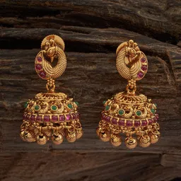 Kushal's Fashion Jewellery Gold Plated Stone Studded Dome Shaped Jhumkas-image-71