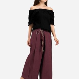 MESMORA FASHION Women Black & Purple Solid Cotton Co-Ords-image-23