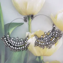 Krelin Silver-Plated & White Circular Chandbalis Earrings-image-24