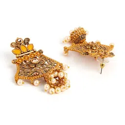 Anouk Gold-Plated & White Artificial Stones And Beads Teardrop Shaped Drop Earrings image 3