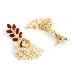 Anouk Gold-Plated & Red Artificial Stones & beads Teardrop Shaped Jhumkas image 3