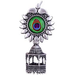 MEENAZ Pack Of 3 Silver-Plated Dome Shaped Oxidised Jhumkas image 2