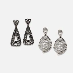 SOHI Set of 2 Gold-Plated Stones Studded Teardrop Shaped Drop Earrings image 5