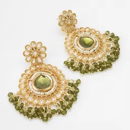 aadita Gold-Plated Pearl Kundan-Studded Geometric Chandbalis image 2