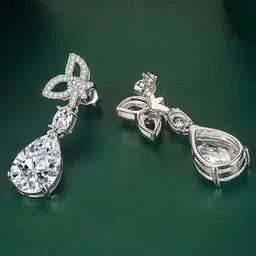 Designs & You Silver-Plated CZ-Studded Teardrop Shaped Drop Earrings image 3