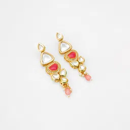 aadita Gold-Plated Kundan-Studded Contemporary Drop Earrings image 2