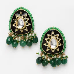 DUGRISTYLE Gold Plated Classic Drop Earrings With Kundan & Pearls image 2