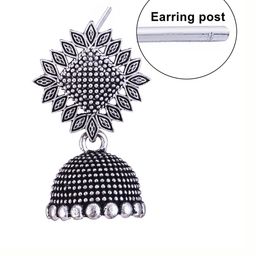 MEENAZ Set Of 3 Silver-Plated Stainless Steel Studded & Beaded Peacock Shaped Jhumkas image 3