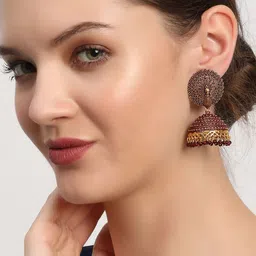 Anouk Maroon Gold-Plated Peacock Shaped Jhumkas-21