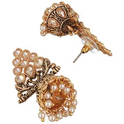 Jazz and Sizzle Gold-Plated Triangular Kundan Studded & Beaded Jhumkas image 3