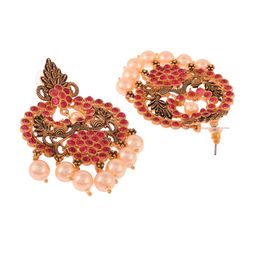 AQUASTREET Gold-Plated Red Kemp Stone Pearls Drop Chandbalis Earrings image 4