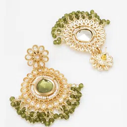 aadita Gold-Plated Pearl Kundan-Studded Geometric Chandbalis image 3