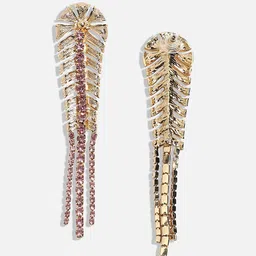 SOHI Gold-Plated Artificial Stones Leaf Shaped Drop Earrings image 3