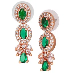 Estele Rose Gold-Plated CZ Studded Contemporary Drop Earrings image 3