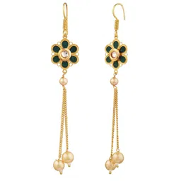 Efulgenz Gold-Plated Stone Studded Beaded Enameled Contemporary Drop Earrings image 3