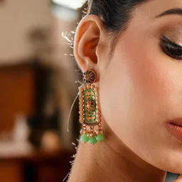 Anouk Gold-Plated Stone-Studded & Beaded Drop Earrings-18