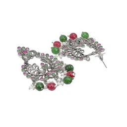 Shining Jewel - By Shivansh Silver-Plated Cubic Zirconia-Studded & Beaded Chandbalis image 4