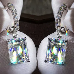 Jewels Galaxy Silver Plated American Diamond Rectangular Drop Earrings image 4