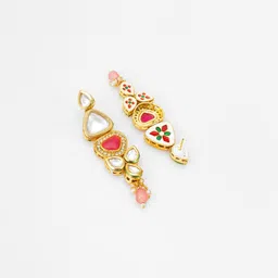 aadita Gold-Plated Kundan-Studded Contemporary Drop Earrings image 3