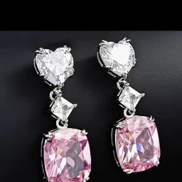 Jewels Galaxy Silver-Plated American Diamond-Studded Heart Shaped Drop Earrings image 3
