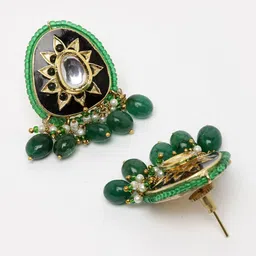 DUGRISTYLE Gold Plated Classic Drop Earrings With Kundan & Pearls image 3