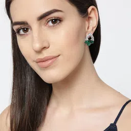 DressBerry Silver-Plated And Green Artificial Stones Contemporary Studs Earrings-image-91