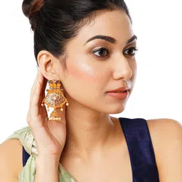 Anouk Gold-Plated & White Artificial Stones And Beads Teardrop Shaped Drop Earrings image 4