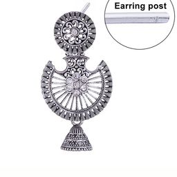 MEENAZ Set Of 3 Silver-Plated Stainless Steel Studded & Beaded Peacock Shaped Jhumkas image 4