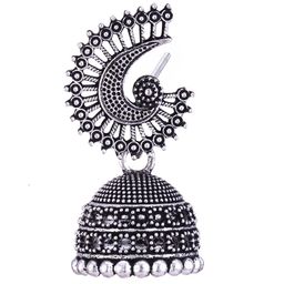MEENAZ Pack Of 3 Silver-Plated Dome Shaped Oxidised Jhumkas image 4