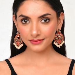 AQUASTREET Gold-Plated Red Kemp Stone Pearls Drop Chandbalis Earrings image 3