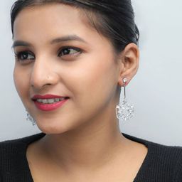 VOJ Silver-Plated Artificial Stones-Studded Drop Earrings-42