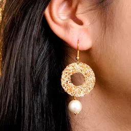 BeAbhika Pearl-Beaded Circular Drop Earrings image 3