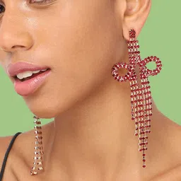 SOHI Gold-Plated Stone-Studded Contemporary Drop Earrings-13