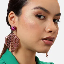 SOHI Gold-Plated Contemporary Drop Earrings-image-93
