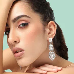 SOHI Silver-Plated Contemporary Drop Earrings-19