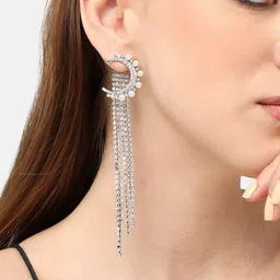 SOHI Silver-Plated Contemporary Tasselled Stone Studded Drop Earrings-32