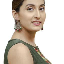 Shining Jewel - By Shivansh Silver-Plated Cubic Zirconia-Studded & Beaded Chandbalis image 3