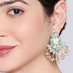 OOMPH Women Gold-Plated & Green Geometric Drop Earrings-16