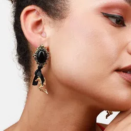 SOHI Gold-Plated Stone Studded Drop Earrings image 4