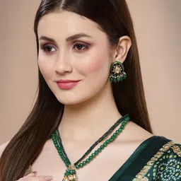 DUGRISTYLE Gold Plated Classic Drop Earrings With Kundan & Pearls image 4